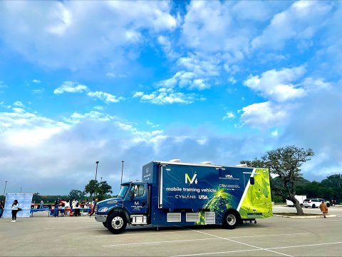 Photo of CyManII’s Mobile Training Vehicle (MTV) which tours schools in the San Antonio Independent School District.